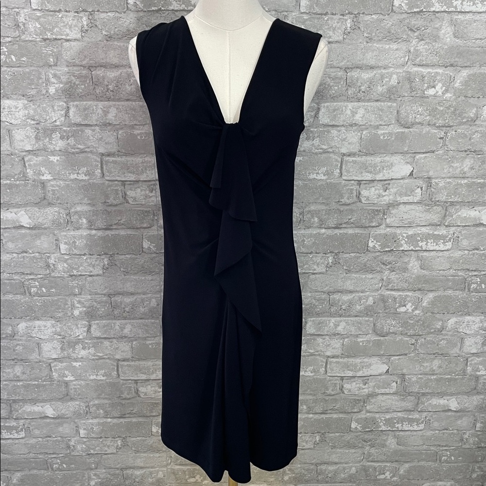 White House Black Market Black Drape Ruffle Dress